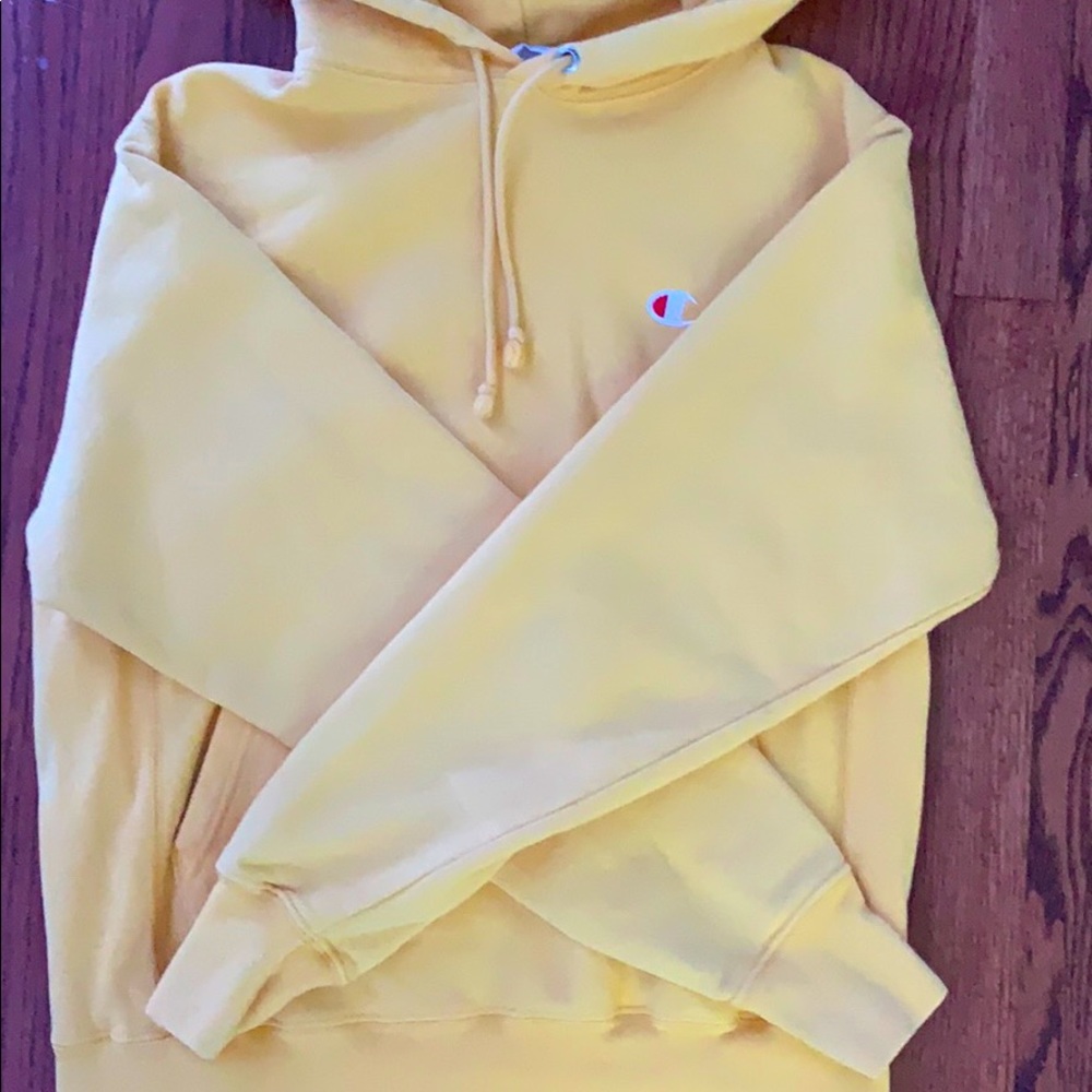 S bright yellow reverse weave champion hoodie